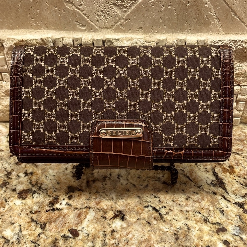 Celine Macadam Canvas & Croc Embossed Leather Wal… - image 1